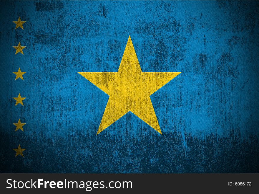 Weathered Flag Of Democratic Republic Congo, fabric textured. Weathered Flag Of Democratic Republic Congo, fabric textured
