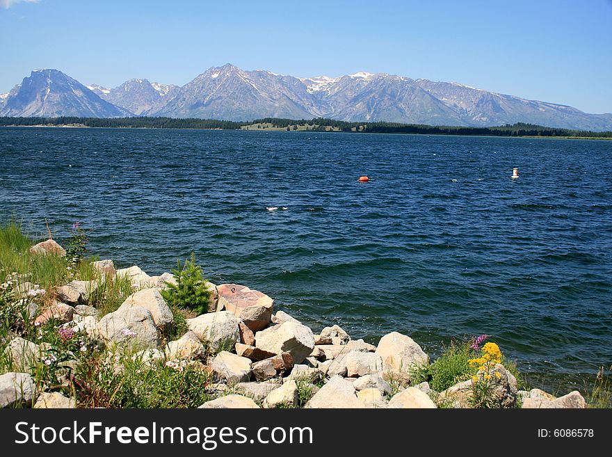 The Lake And Rocky Mountains