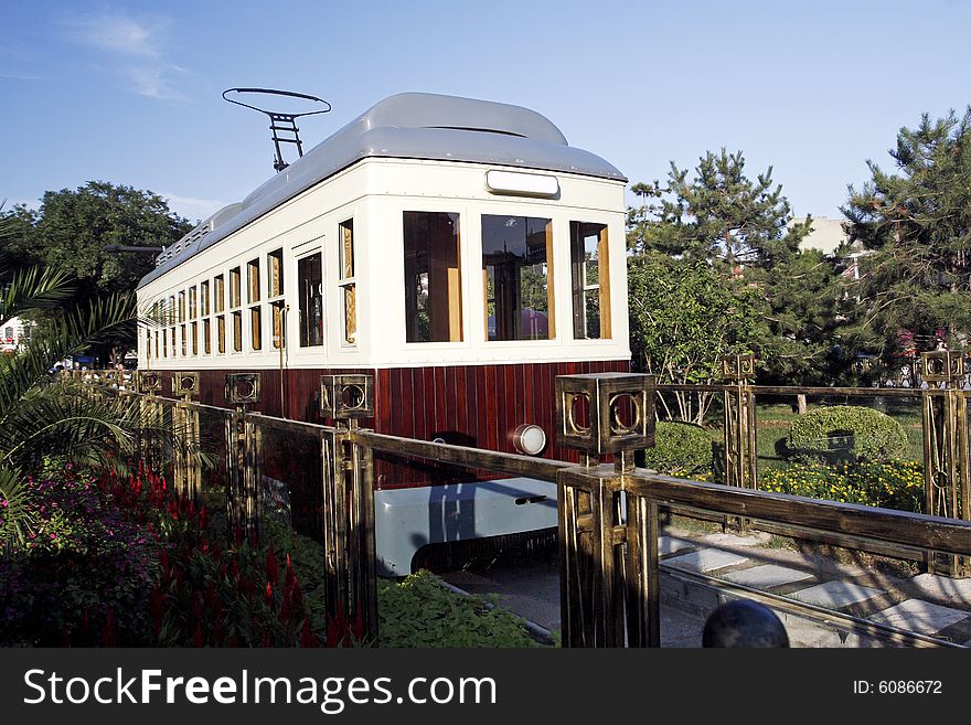 Tram in the Beijing business street.