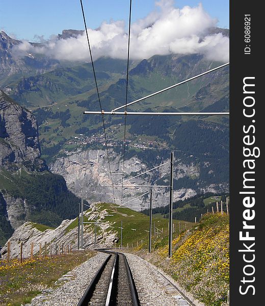 Beautiful view from the eigerglacier on the village of muerren. Beautiful view from the eigerglacier on the village of muerren