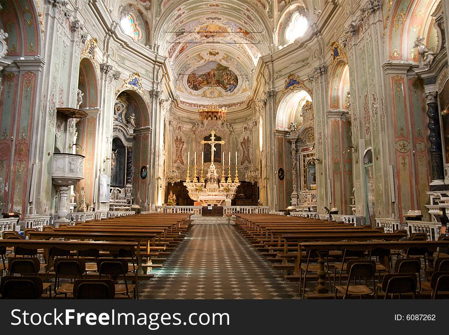 The interior of the baroque cathedral in Cervo. The interior of the baroque cathedral in Cervo