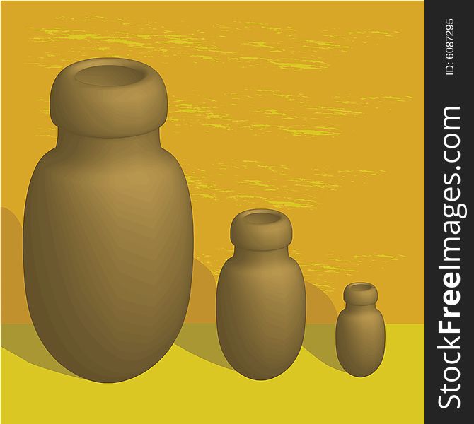 3-D illustration of old pot jars for storing water. 3-D illustration of old pot jars for storing water