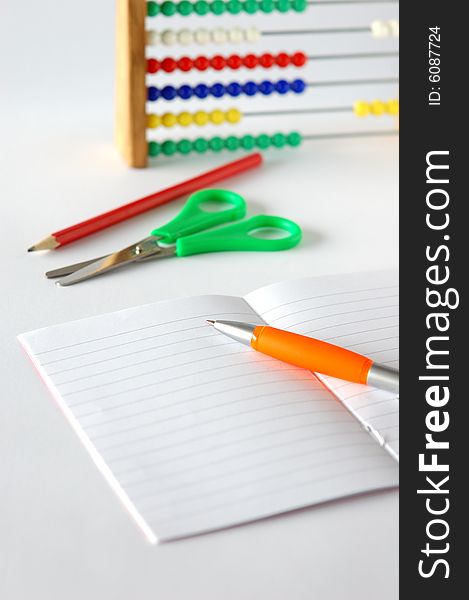 Ready notebook for  writing  with other school  equipments. Ready notebook for  writing  with other school  equipments