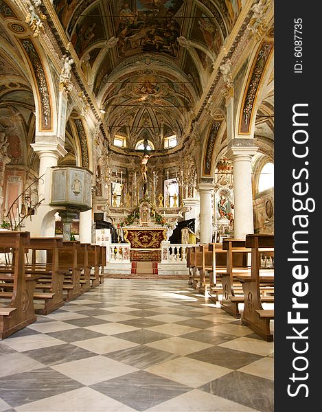 Church interior in Liguria, Italy