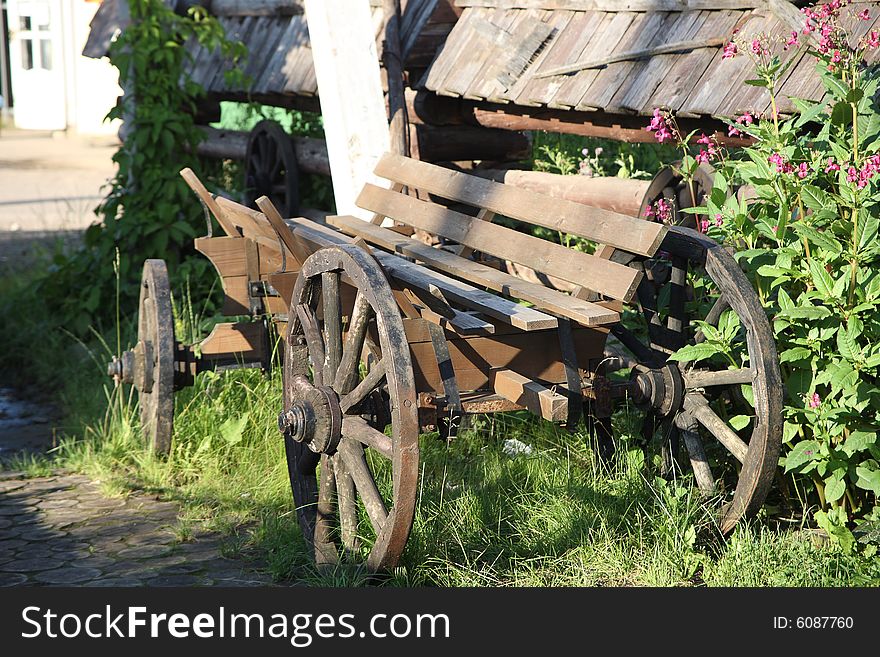 The wooden waggon, russian old-time rural style. The wooden waggon, russian old-time rural style.