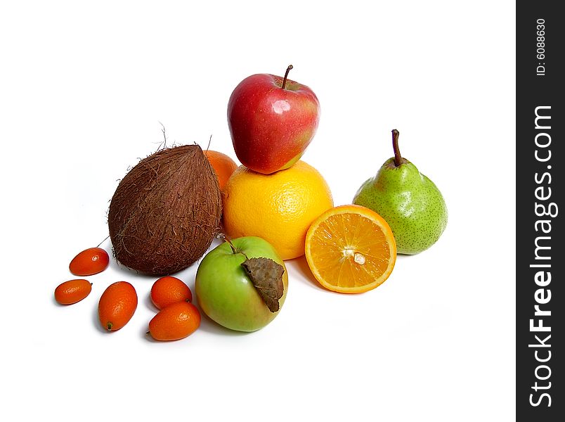 Assorted fruits isolated on white background