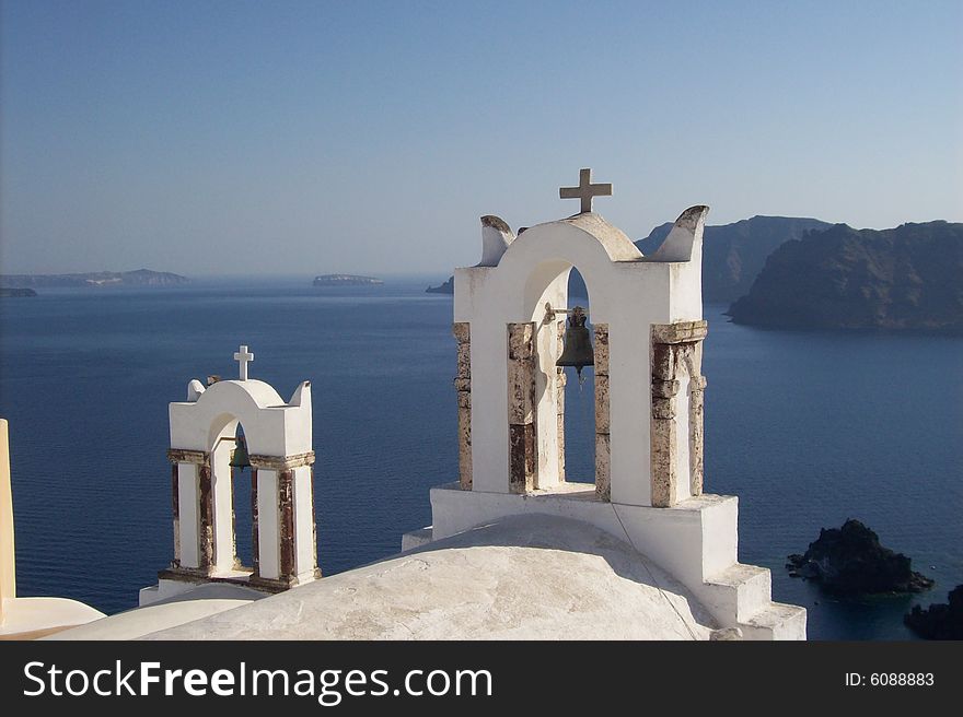 Bells on top of a Greek Church in Santorini, Greece. Bells on top of a Greek Church in Santorini, Greece