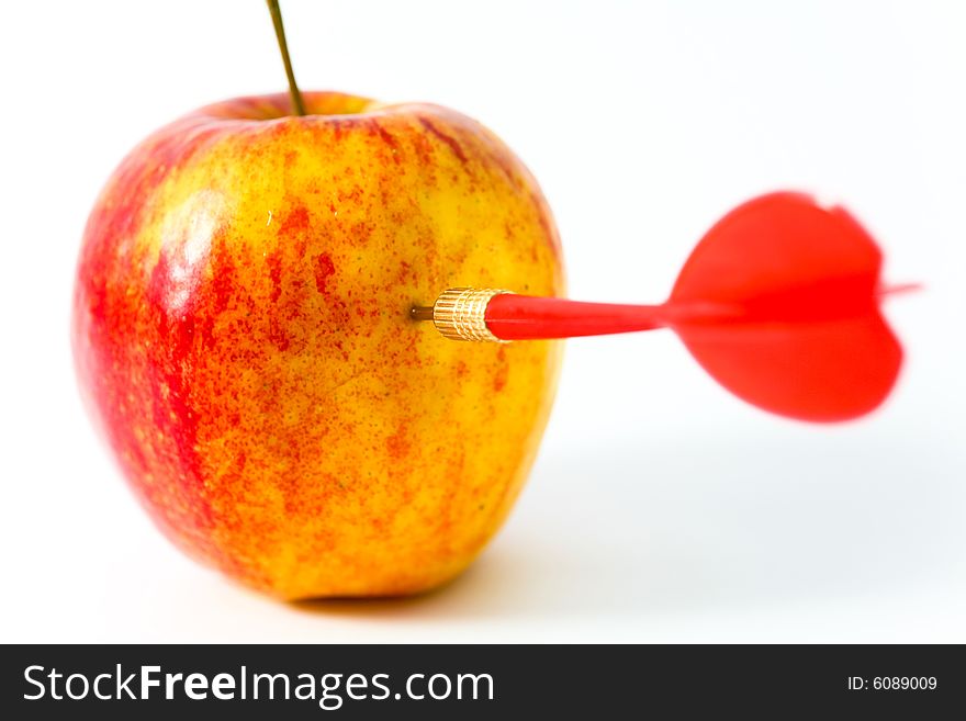 Red Apple with red Dart on White Background