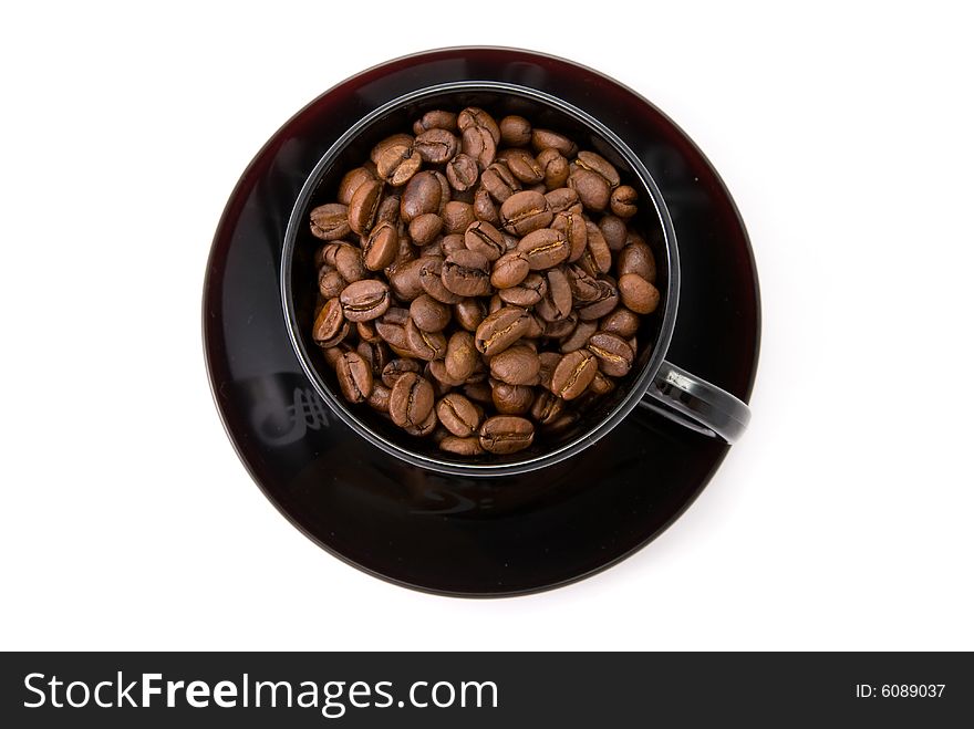 Full Cap of roasted beans coffee isolated on white. Full Cap of roasted beans coffee isolated on white
