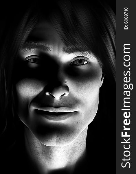 Portrait of a digitally rendered man in black & white. Portrait of a digitally rendered man in black & white.