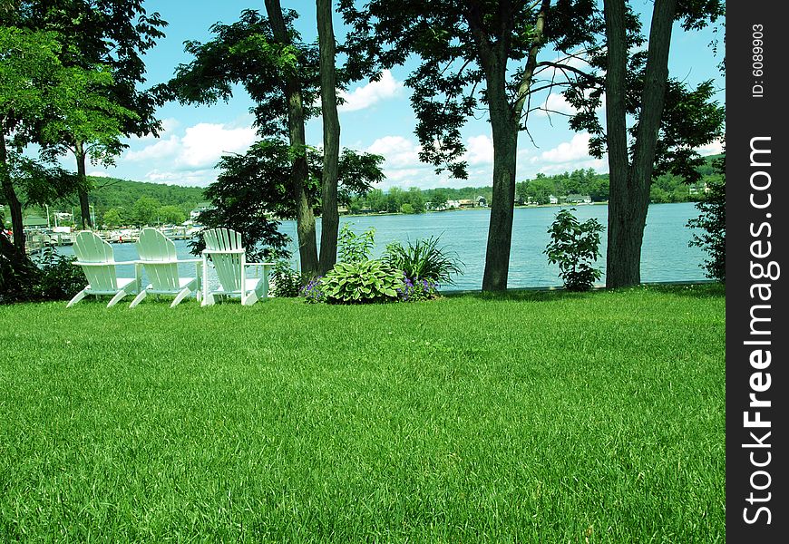 Sunny summer day on beach of a lake. Sunny summer day on beach of a lake