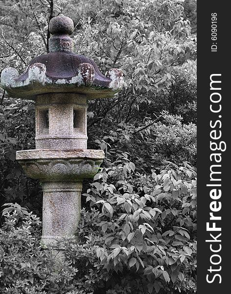 With color rusty Japanese pillar around black and white nature. With color rusty Japanese pillar around black and white nature.