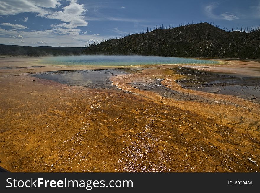 Beautiful Blue Yellow Stone Hotspring