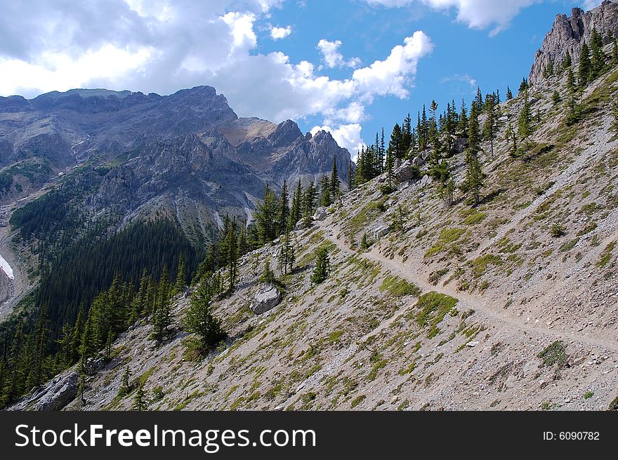 Hiking trail in rocky mountains