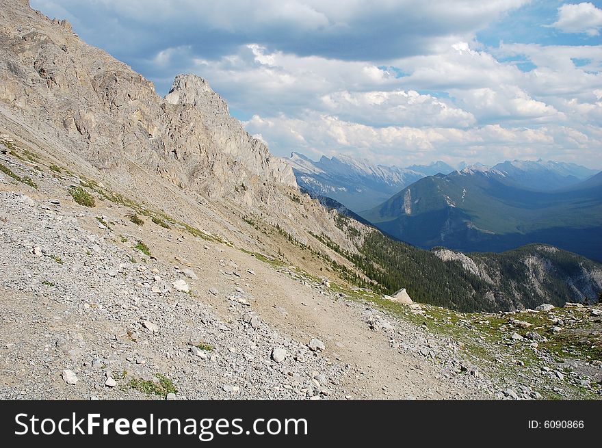 Hiking trails to the top of mountain indefatigable, kananaskis country, alberta, canada. Hiking trails to the top of mountain indefatigable, kananaskis country, alberta, canada