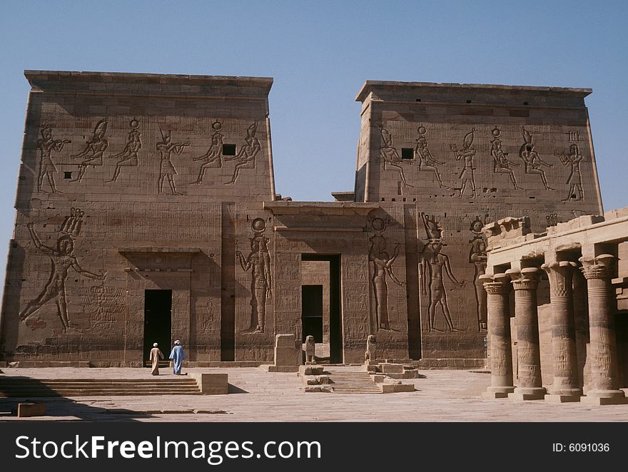 The Temple of Philae is located near Aswan on an island of the Nile River.