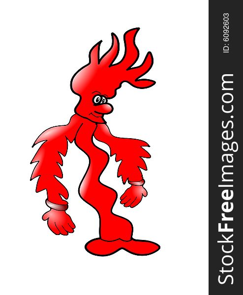 Illustration of a comic red fire figure