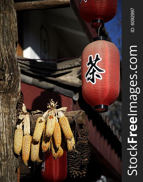 Drying corn star hanging on the door