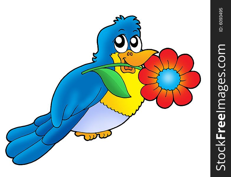 Blue bird with flower