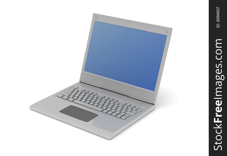 Laptop with blue screen on white background