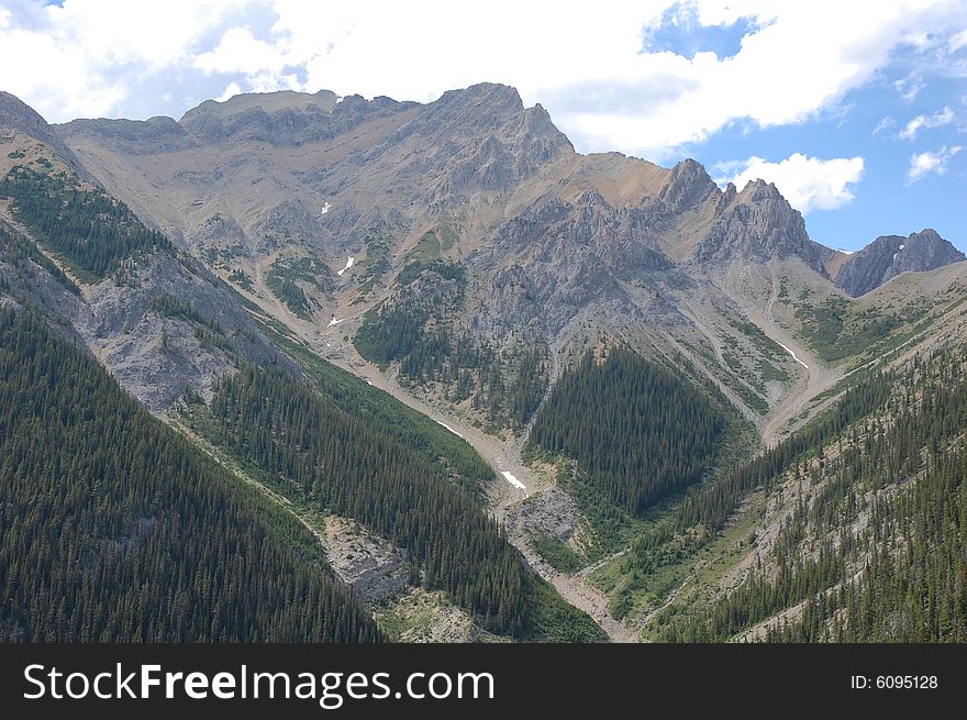 Summer view of mountain peaks and valley from cory pass, banff national park, alberta, canada