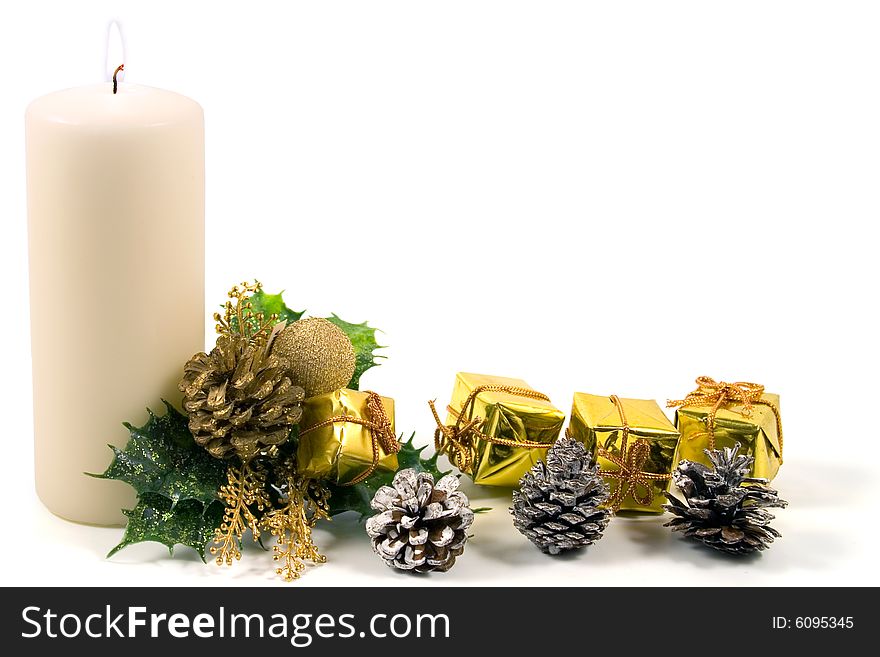 Christmas decoration on a white background (place for the text)