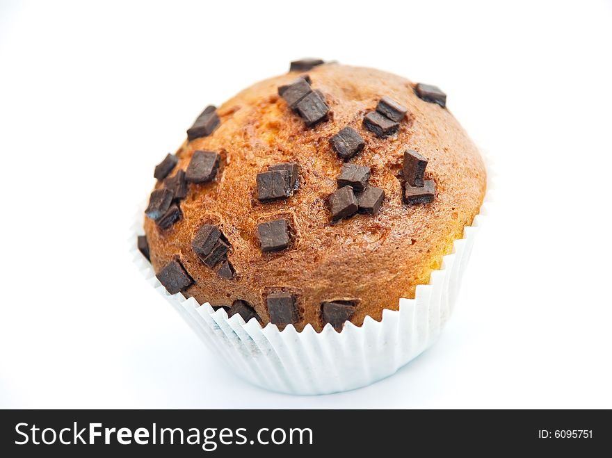 Cupcake-caramel muffin,with chocolate chips.