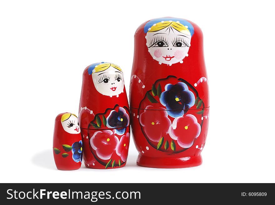 Russian nesting dolls on white backgrounds