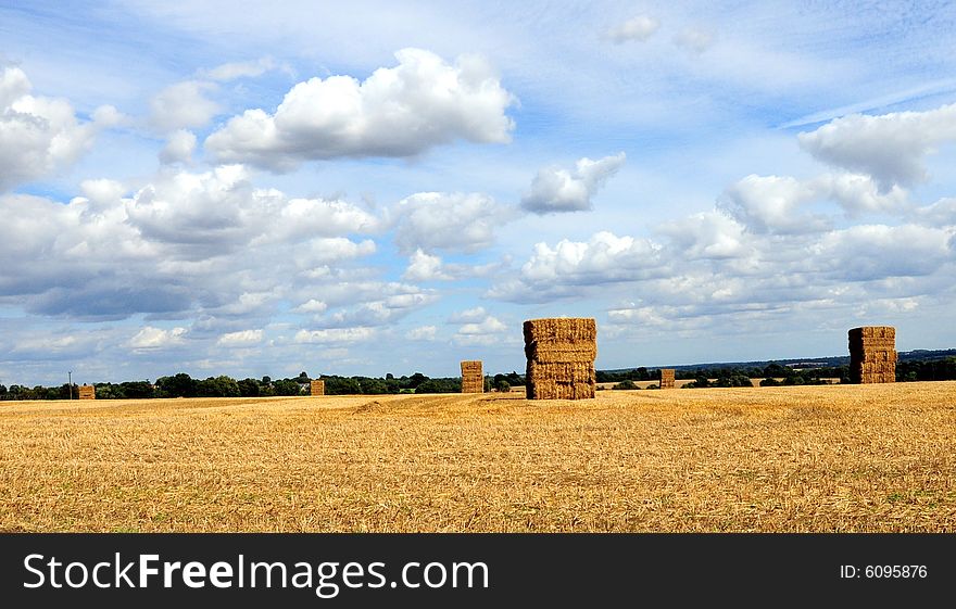 Hay bales pictured on a beautiful summers evening