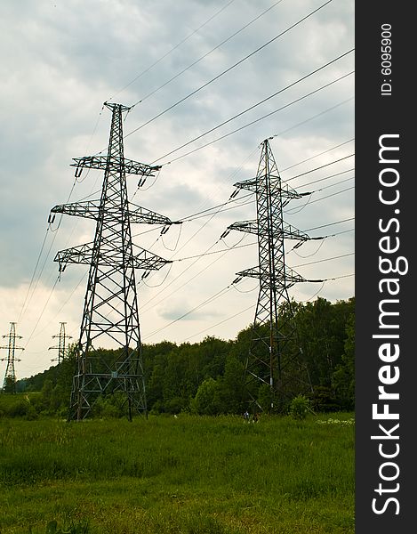 High-tension transmission line towers