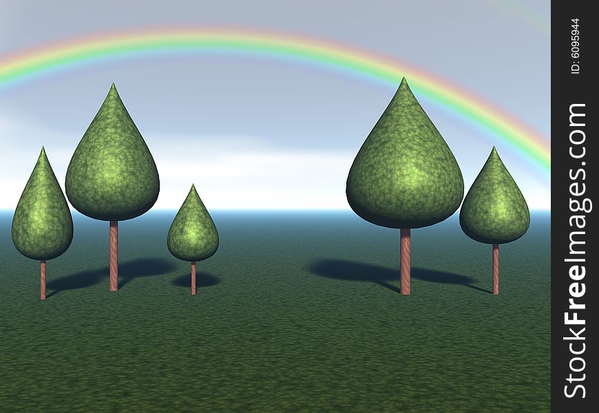 A little forest  with a rainbow