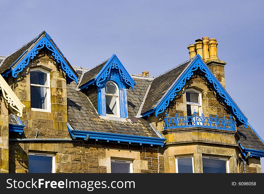 This hotel sits overlooking Oban bay, Scotland. The blue around the windows caught my eye