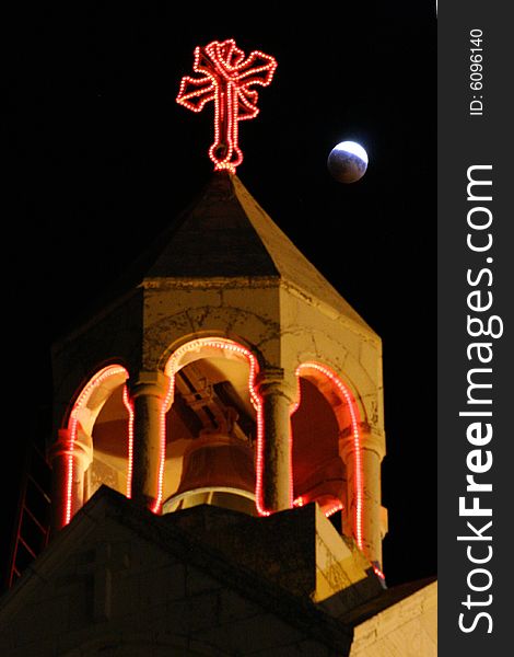Lunar Behind Nativity Church in Bethlehem