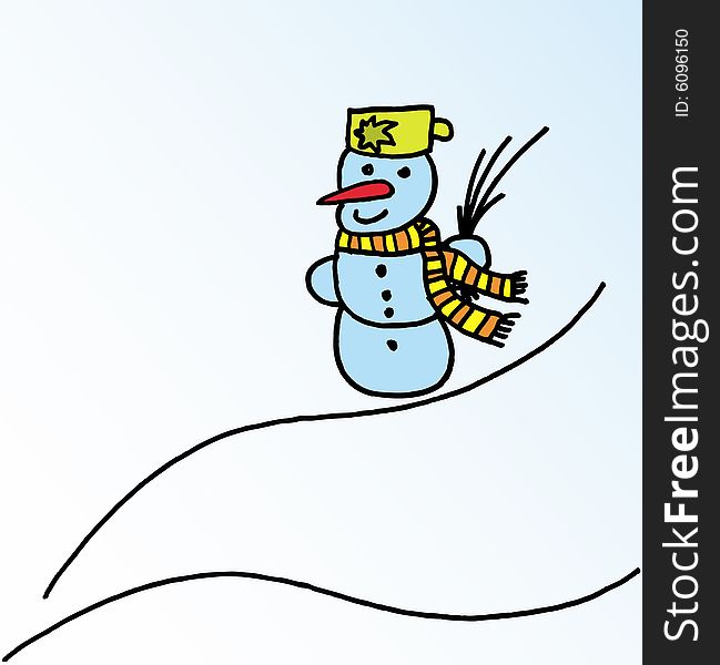 Little snowman with muffler on white background.  Winter small figure. vector image