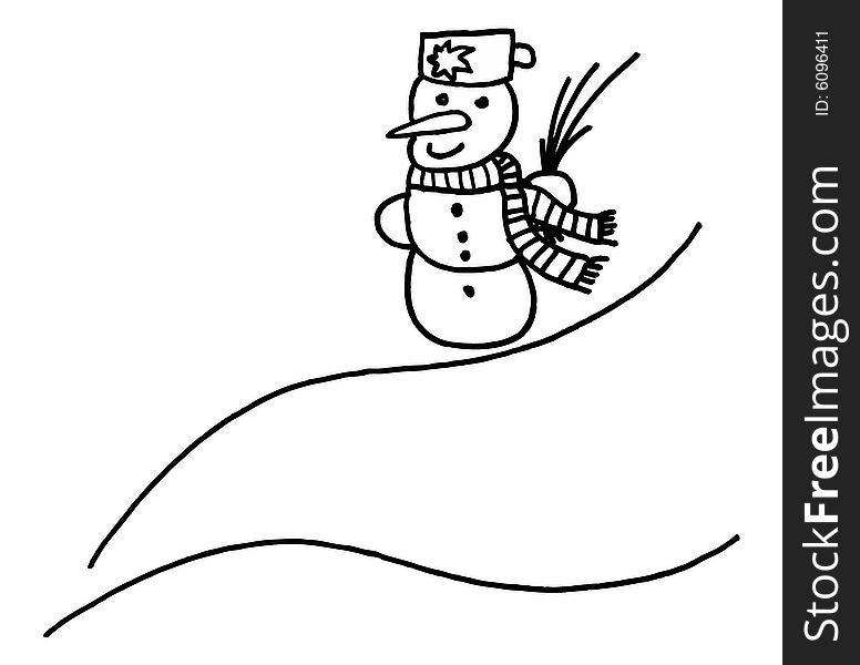 Little snowman with muffler on white background.  Winter small figure.  image
