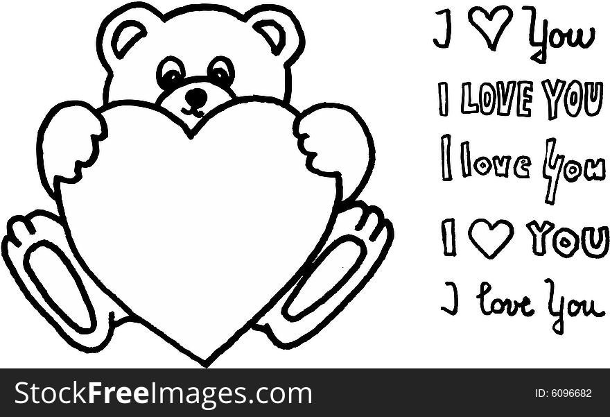 Teddy bear with heart i love you on white background.  image. profession of love