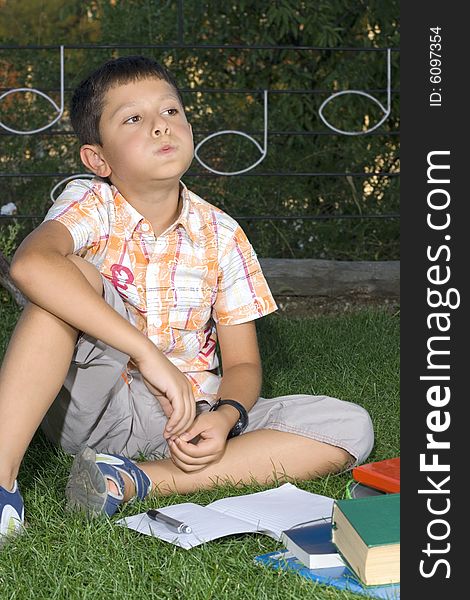 Student with the book outdoor