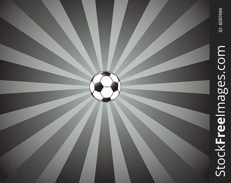 Illustration of background with football and black and white sunburst. Illustration of background with football and black and white sunburst