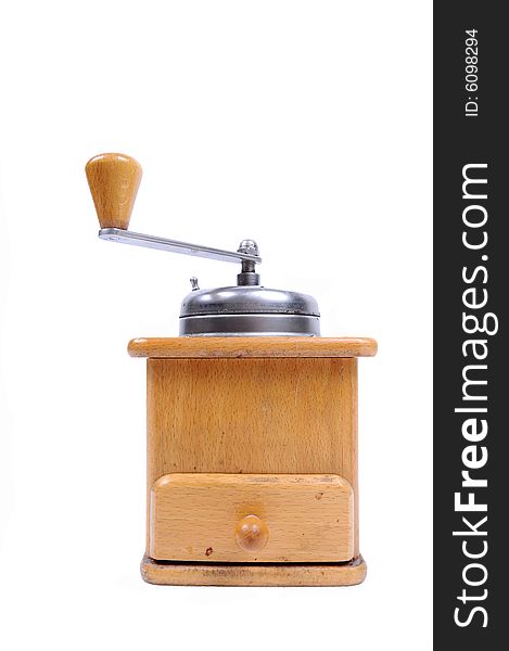 Image of vintage coffee grinder on white background