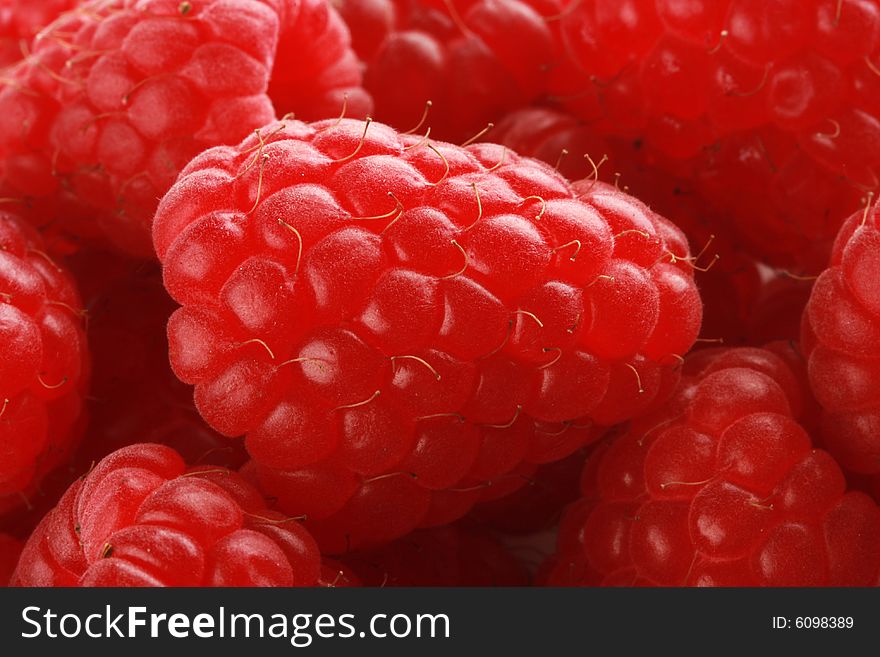 Fresh ripe raspberries shot in studio