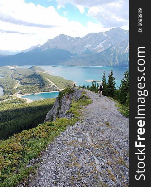 Hiking trail on mountain indefatigable, kananaskis, alberta, canada