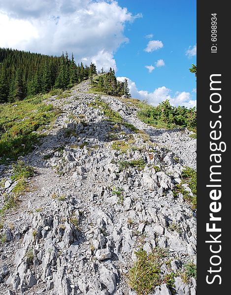 Hiking trail on mountain indefatigable, kananaskis, alberta, canada. Hiking trail on mountain indefatigable, kananaskis, alberta, canada