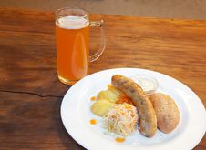 Sausages With Vegetables And Mug With Beer Stock Image Sausages With Vegetables And Mug With Beer Stock Image