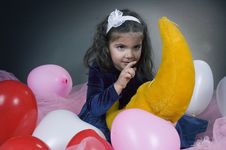Sweet Young Girl Playing With Her Plush Moon Stock Images Sweet Young Girl Playing With Her Plush Moon Stock Images