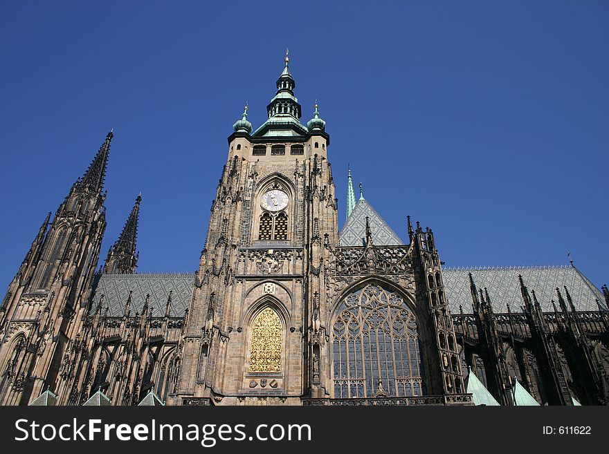 View of Prague churches and monuments in old town center. View of Prague churches and monuments in old town center