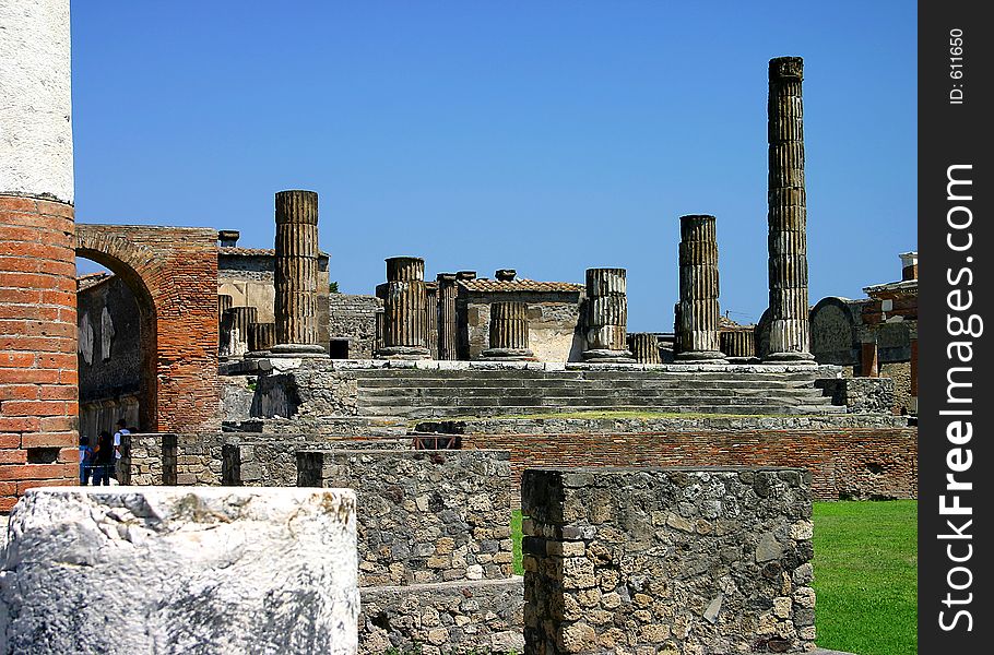 The remains of several ancient columns and buildings. The remains of several ancient columns and buildings