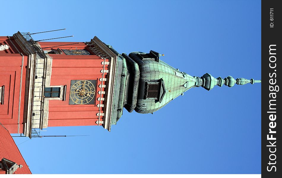 Clock on the tower of the Royal Palace in Warsaw. Clock on the tower of the Royal Palace in Warsaw