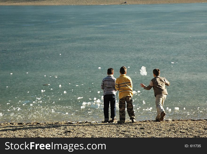 Boys on the iced lake