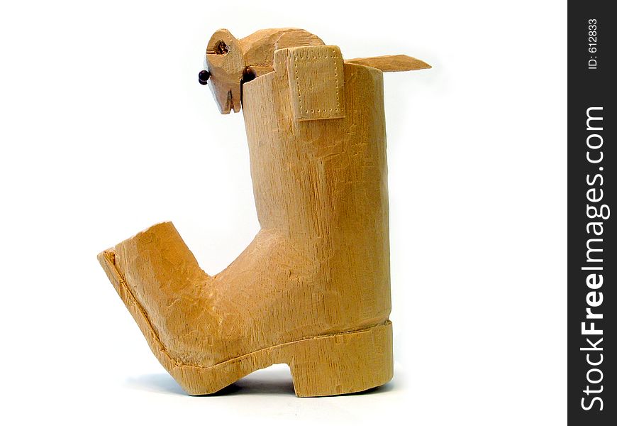 Carving of a wooden boot and mouse. Carving of a wooden boot and mouse.