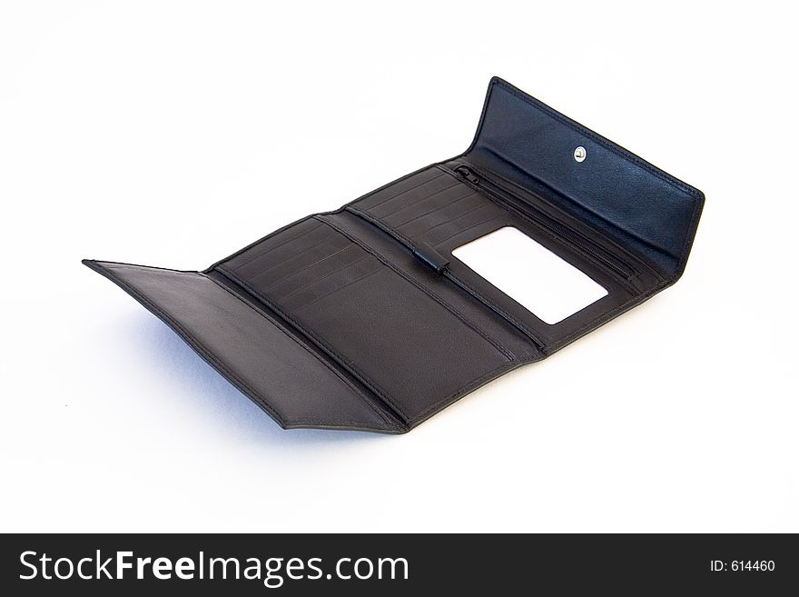 Black leather wallet. Isolated on white